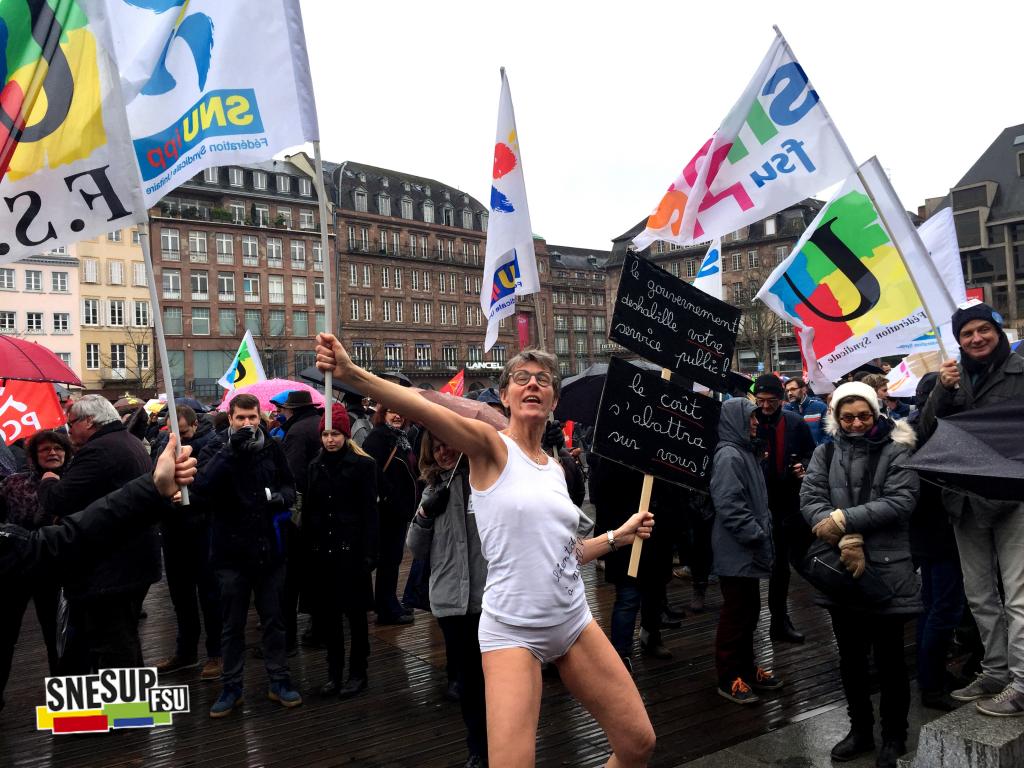 Trois degrés seulement. Neige fondue. Mais à Strasbourg la FSU mouille le maillot !