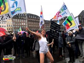 Trois degrés seulement. Neige fondue. Mais à Strasbourg la FSU mouille le maillot !
